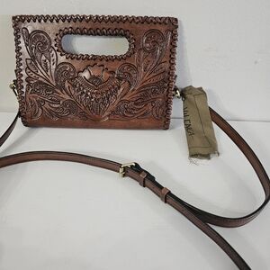 New Vilenca Holland Hand Tooled Leather Clutch Crossbody Floral Pattern Handbag